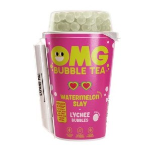 OMG Bubble tea with lychee bubbles, watermelon flavor, 265 ml